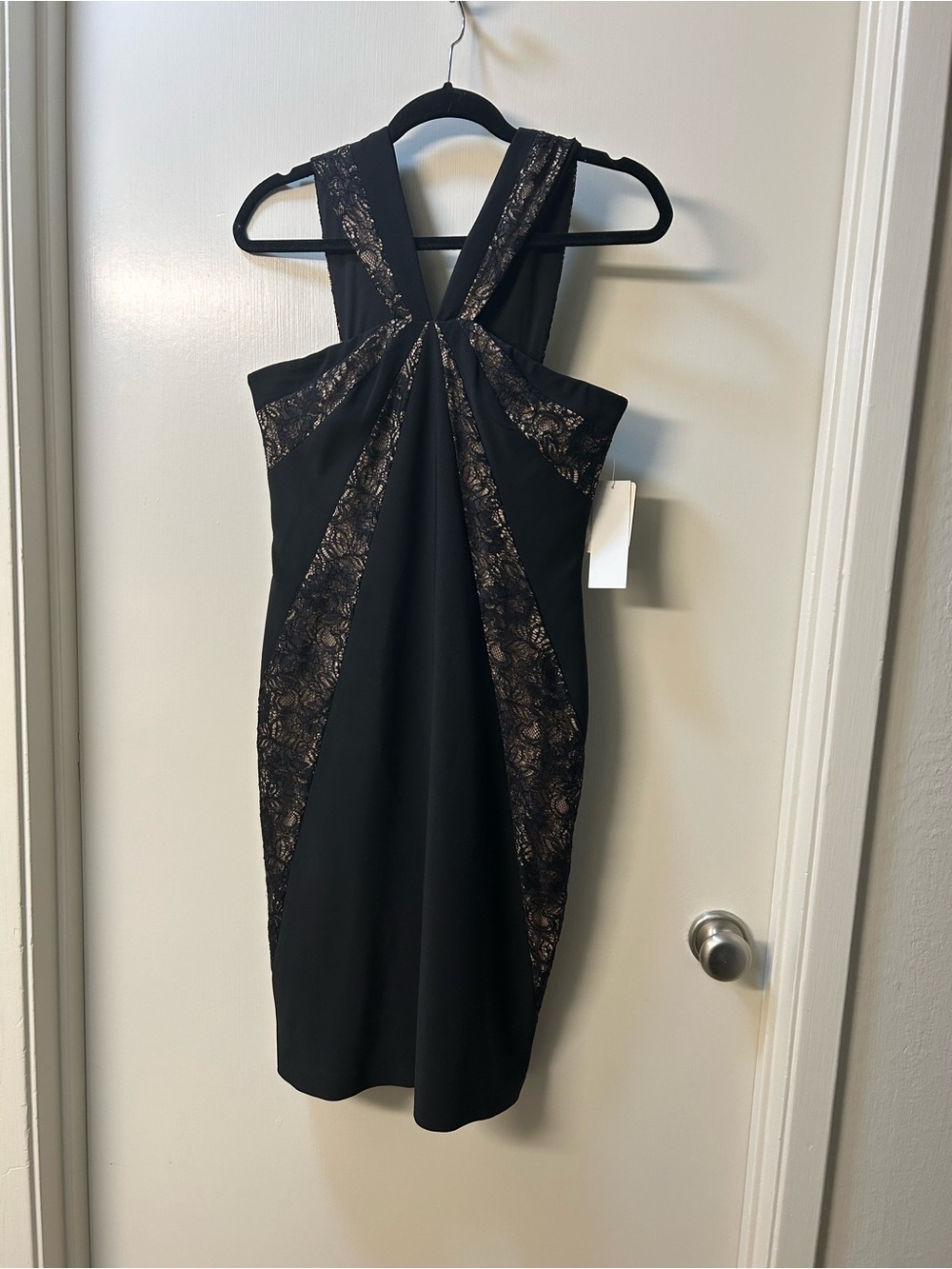 Adrianna Papell Black Lace-Panel One-Shoulder Dress